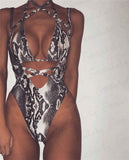 Maillot De Bain Léopard En Serpent Dos Nu Bandage Monokini