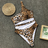 Maillot de bain léopard une pièce Bandage bikini push up monokini Taille haute