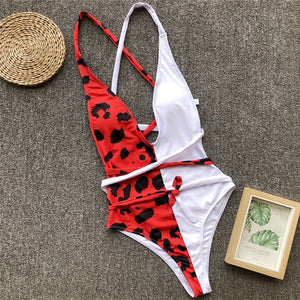 Sexy V-neck swimwear women monokini Bandage swimsuit bathers summer Leopard one-piece suits Brazilian bikini 2019 bathing suit