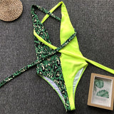 Sexy V-neck swimwear women monokini Bandage swimsuit bathers summer Leopard one-piece suits Brazilian bikini 2019 bathing suit