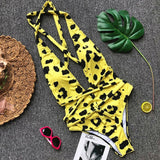 Sexy V-neck swimwear women monokini Bandage swimsuit bathers summer Leopard one-piece suits Brazilian bikini 2019 bathing suit